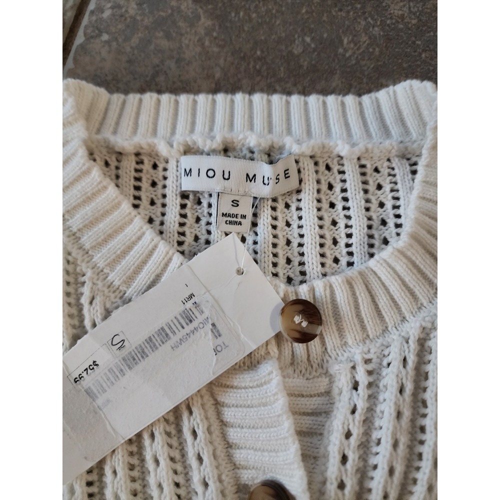 Miou Muse Womens Cream Pointelle Knit Button Down Sweater Vest Size S MIO4445WH - Picture 2 of 4